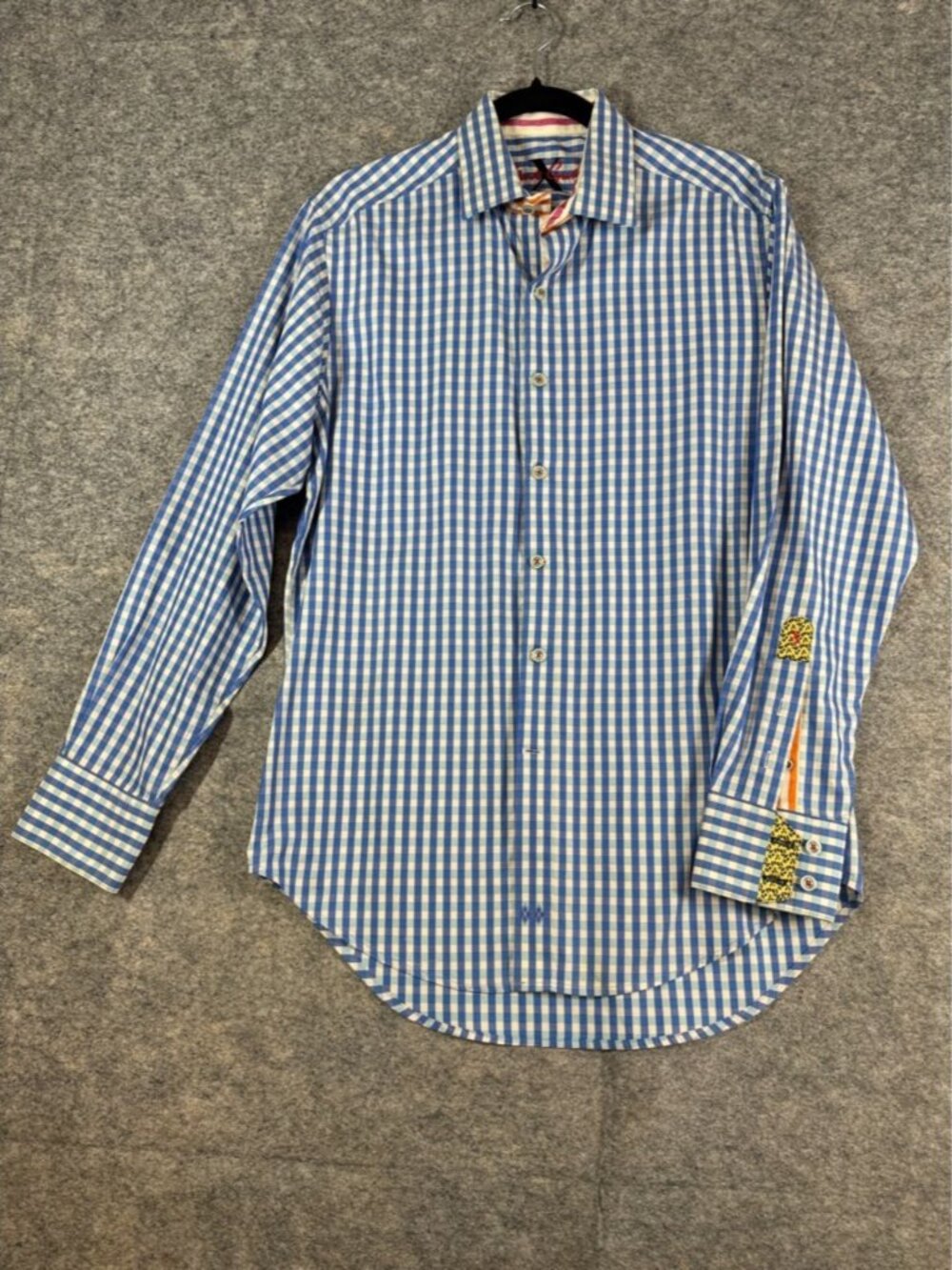 Robert Graham Men's Blue and White Gingham Button-Up Shirt Size S Flip Cuff - Picture 2 of 16